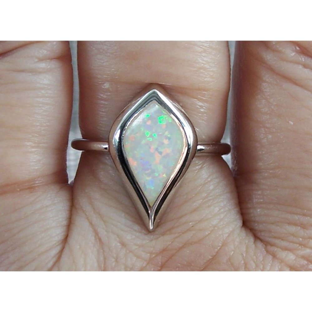Mystic Shape White Fire Opal Ring .925 Sterling Silver Women's - Picture 3 of 16